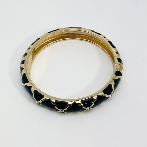 Sequin Brand Black Enamel & Crystal Hinged Clamper Style Bracelet - Picture 4 of 8